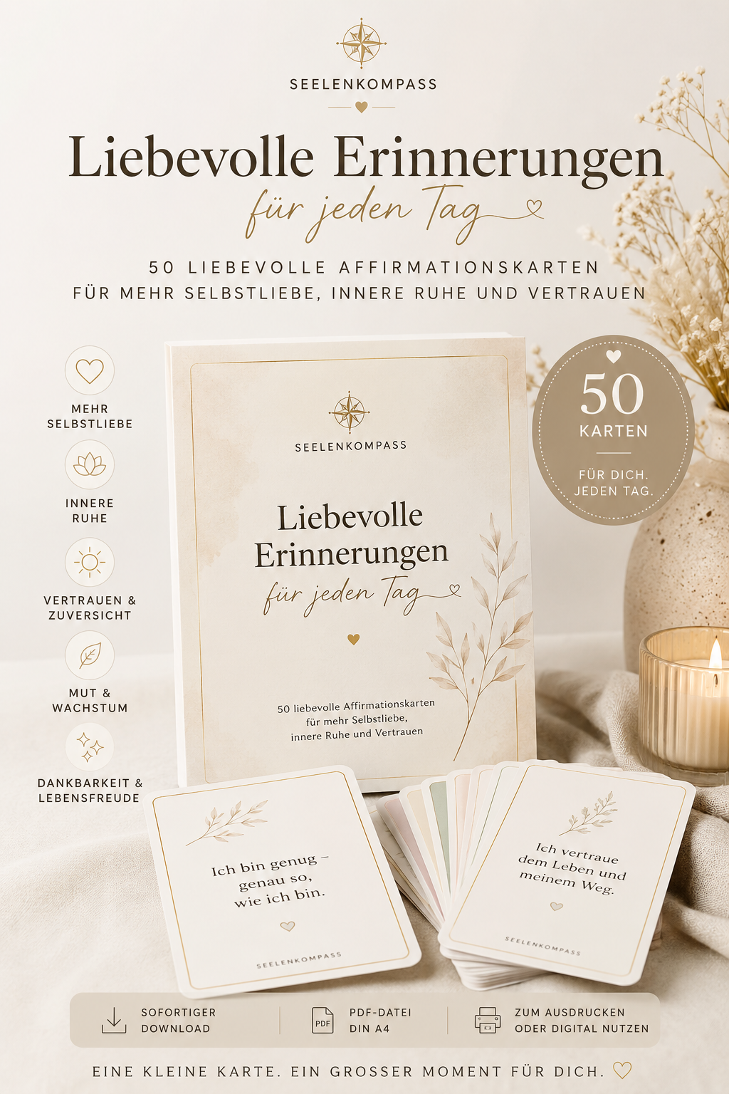Liebevolle Erinnerungen für jeden Tag - 50 liebevolle Affirmationskarten ( PDF )